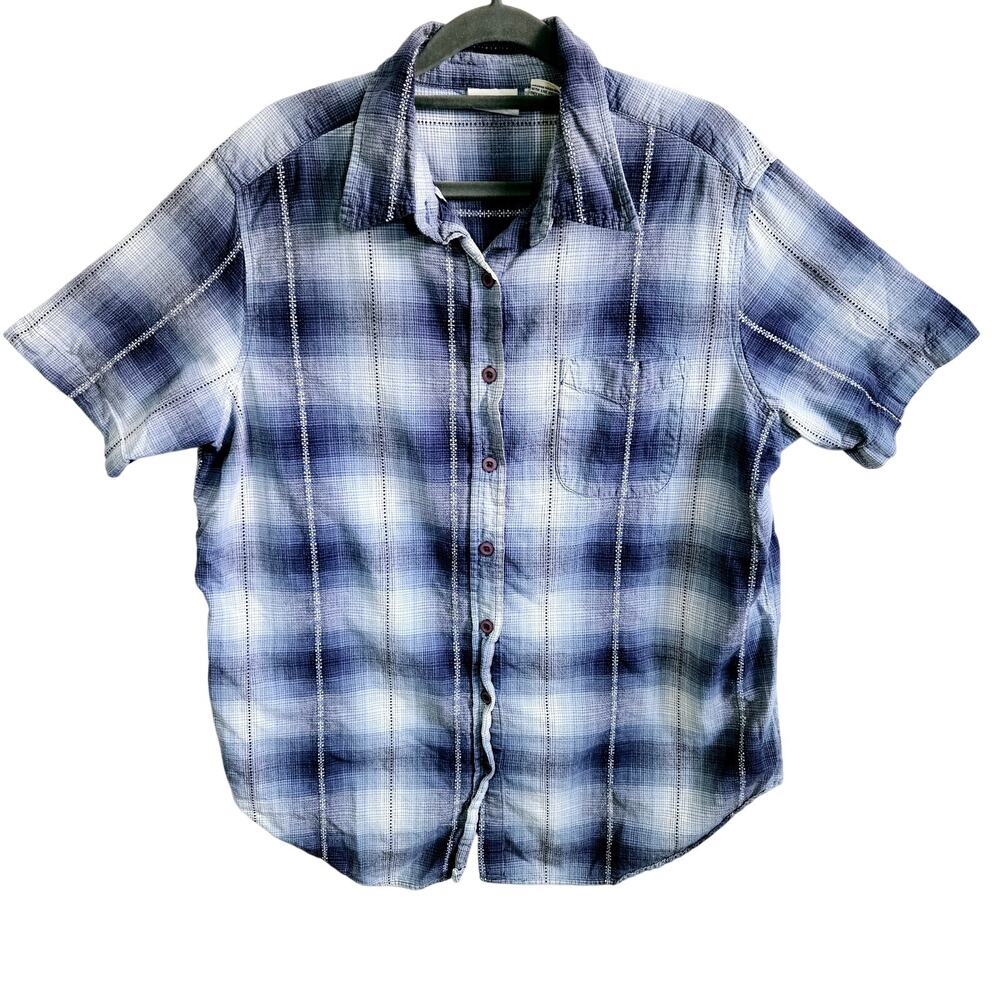 Elements Women's Plus Size 16W Short Sleeve Plaid Button Up Casual Grunge Cotton